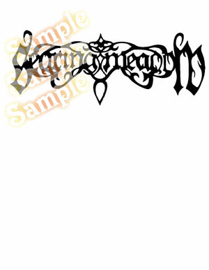 Black ornate typography decal with ribbon bow and heart detail