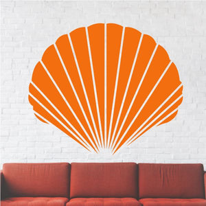 Orange seashell wall decal with white striped shell pattern