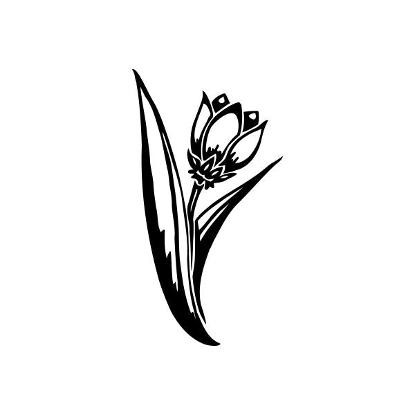 Black floral car window vinyl decal sticker with curved leaf and flower