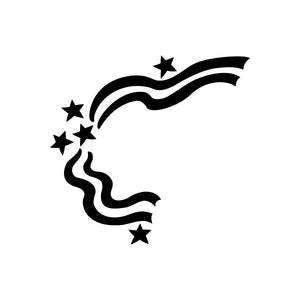 Holiday car window vinyl decal sticker, black with wavy ribbon and star accents