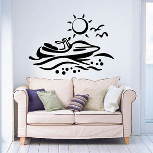 Vinyl wall decal of stylized sun above waves