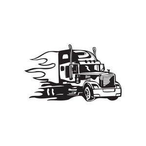 Vinyl semi truck wall decal with black outlined semi truck graphic