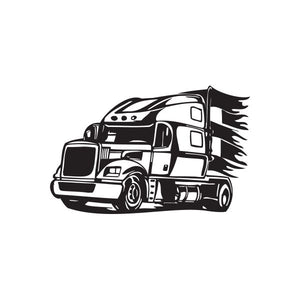 Semi truck vinyl wall decal, black and white truck with wind lines