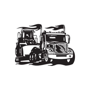Semi truck vinyl wall decal, black line-art front tractor