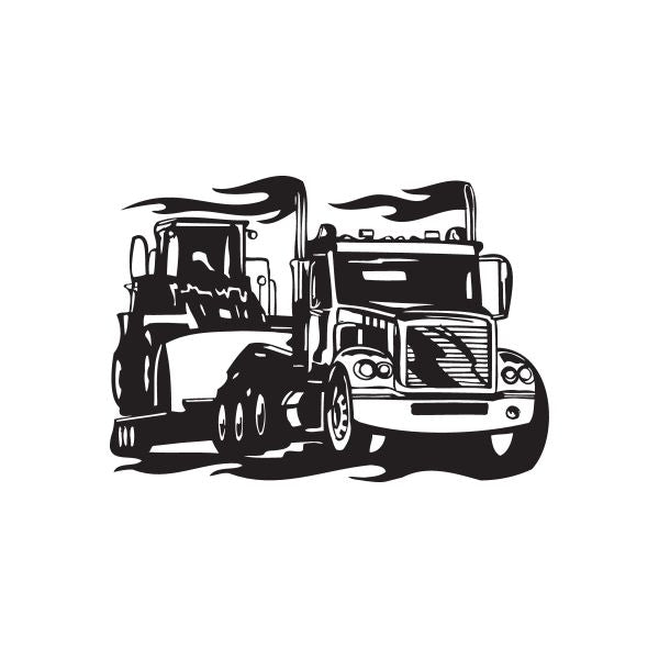Semi truck vinyl wall decal, black line-art front tractor