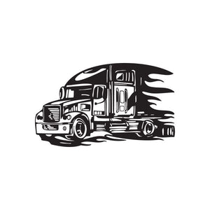 Semi truck wall decal: black vinyl graphic of a side-view truck with motion lines