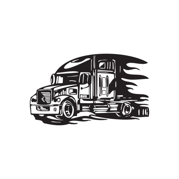 Semi truck wall decal: black vinyl graphic of a side-view truck with motion lines