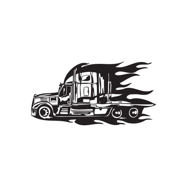 Semi truck wall decal, black vinyl semi with flame trail graphic