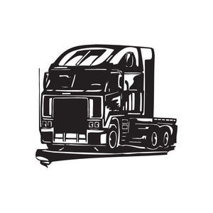 Semi truck wall decal, black vinyl silhouette of a tractor-trailer