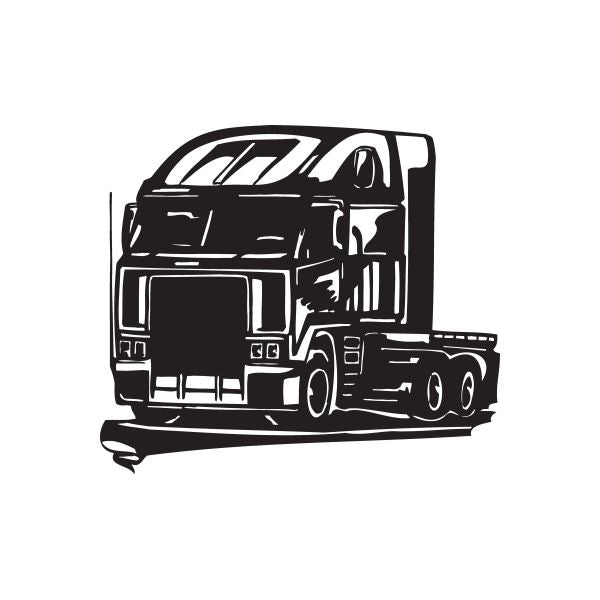 Semi truck wall decal, black vinyl silhouette of a tractor-trailer