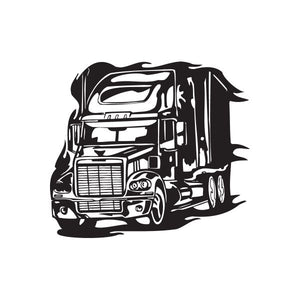 Semi truck wall decal, black vinyl silhouette of a front truck cab