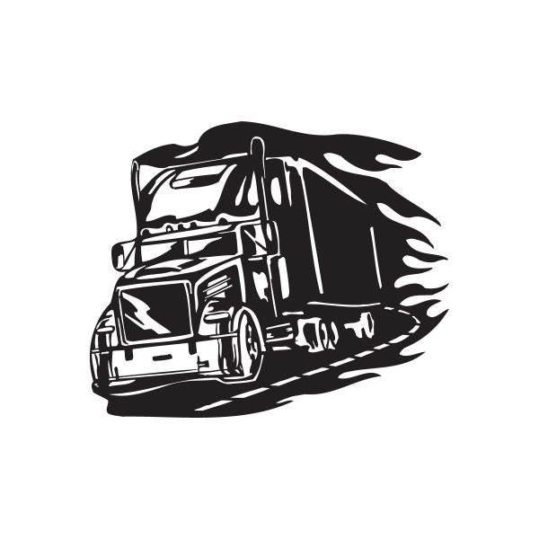 Semi truck vinyl wall decal, black semi-truck silhouette with motion swoosh
