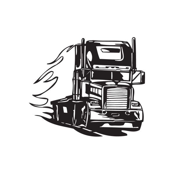 Semi truck wall decal, black vinyl silhouette of a driving truck