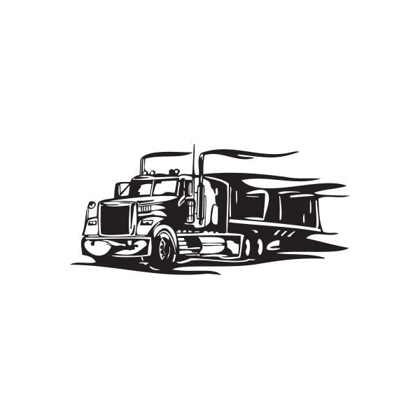Semi truck vinyl decal, black truck cab with streamlined trailer, wall sticker