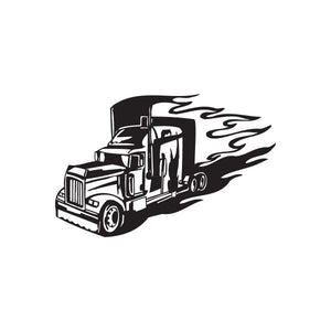 Semi truck vinyl wall decal: black semi with flame trail