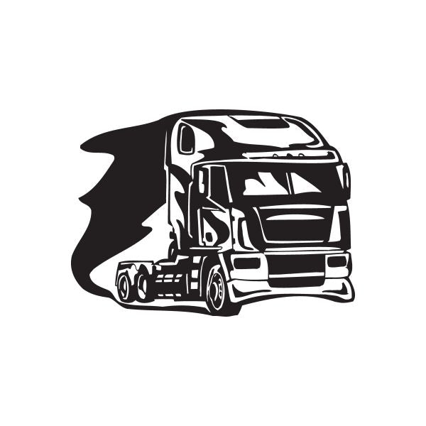 Semi truck wall decal, vinyl sticker with black and white truck graphic