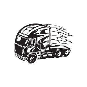 Semi truck vinyl decal, black and white truck silhouette with trailer