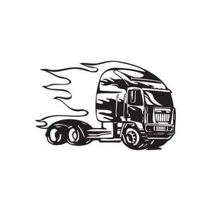 Vinyl semi truck wall decal with flame trail and truck outline
