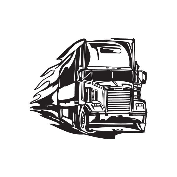 Vinyl semi truck wall decal with black line-art truck front and cab