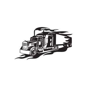 Semi truck wall decal, black vinyl truck with flame graphics
