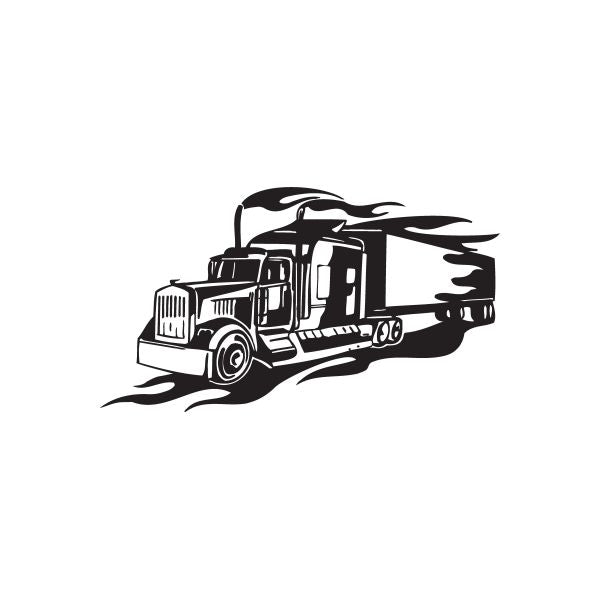 Semi truck wall decal, black vinyl truck with flame graphics
