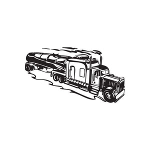 Black semi truck wall decal with detailed cab and trailer outline
