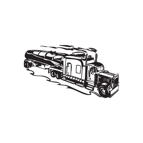 Black semi truck wall decal with detailed cab and trailer outline