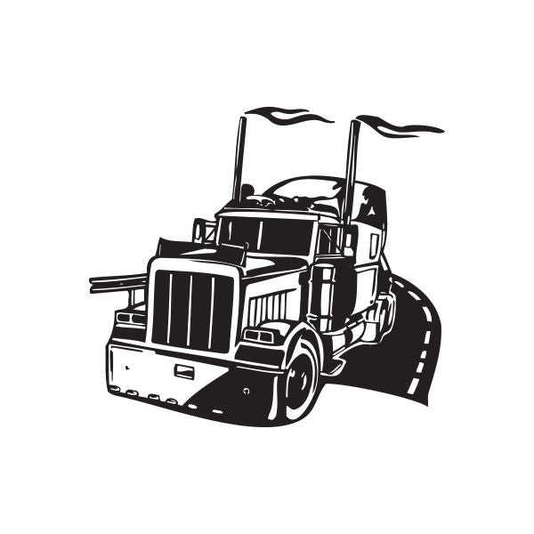 Semi truck wall decal with black front-engine truck silhouette