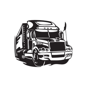 Black semi truck vinyl wall decal with detailed cab and trailer outline
