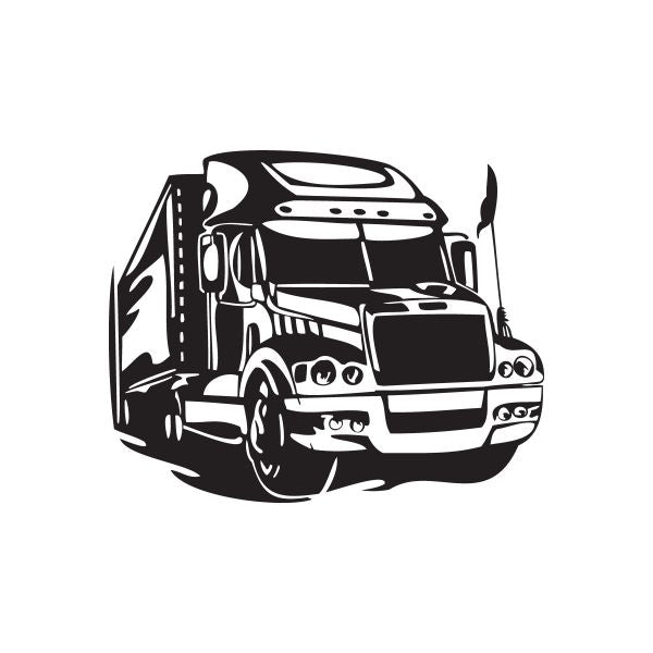 Black semi truck vinyl wall decal with detailed cab and trailer outline