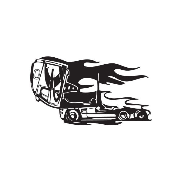Semi truck wall decal, black vinyl silhouette with flame detail