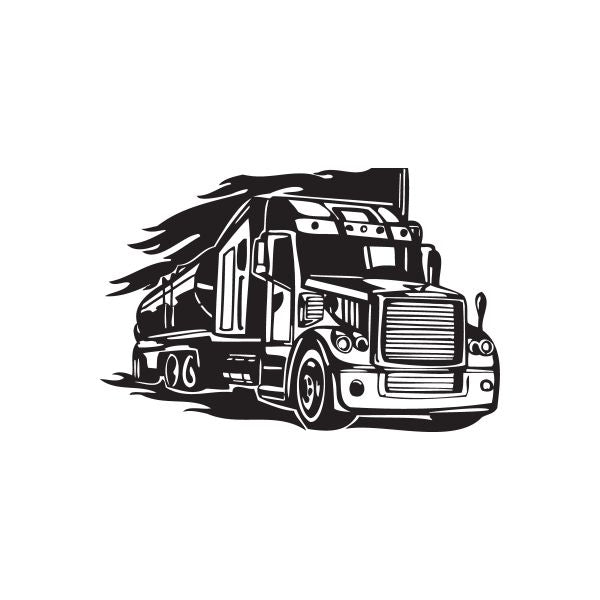 Semi truck wall decal, black outline semi tractor with motion lines.