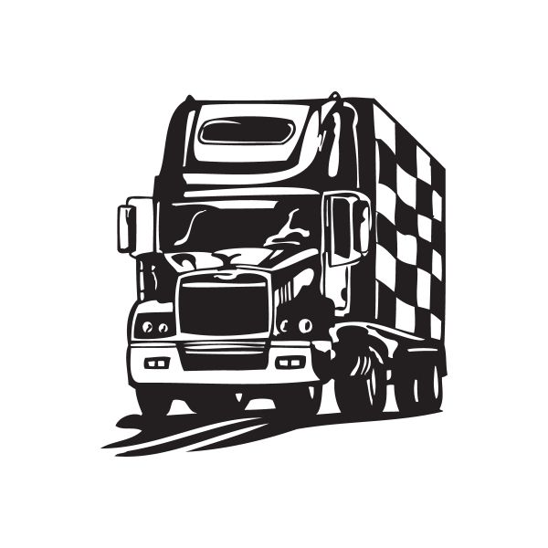 Semi truck wall decal, black vinyl style graphic with checkered trailer