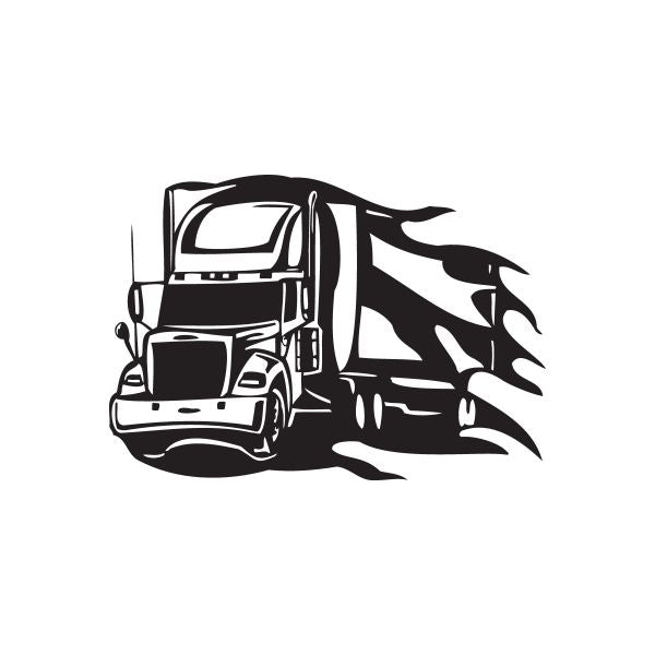 Black semi truck wall decal with flame design