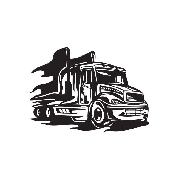 Black semi truck wall vinyl decal, side view