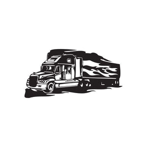 Vinyl semi truck wall decal, black truck with flame graphics