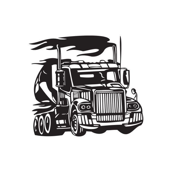 Semi truck wall decal vinyl sticker, black truck silhouette with flames