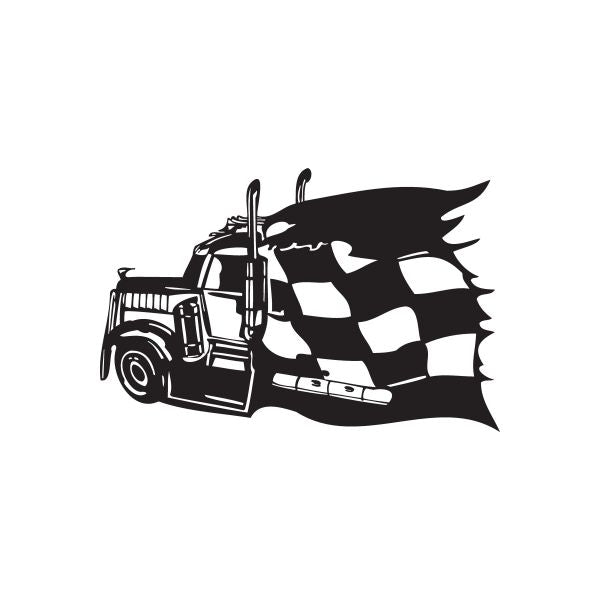 Vinyl semi truck wall decal, black silhouette with white windows and grille