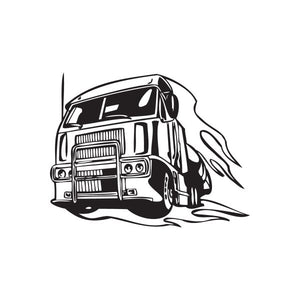 Semi truck vinyl decal, black outline front view