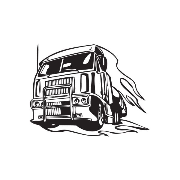 Semi truck vinyl decal, black outline front view
