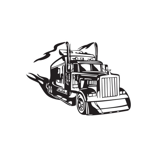 Semi truck wall decal, black outline graphic of a semi tractor cab