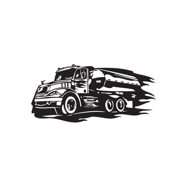 Vinyl semi truck wall decal, black illustrated tractor-trailer silhouette with wheels