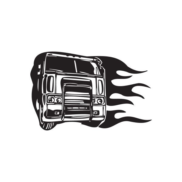 Black vinyl semi truck wall decal with roaring flame lines
