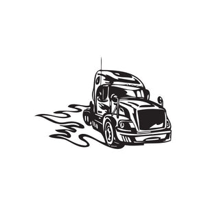 Semi truck wall decal with black truck and flame graphic