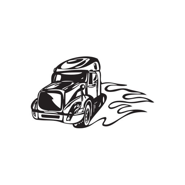Semi truck wall decal with black outline and flame trail
