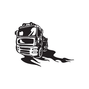 Semi truck wall decal vinyl sticker, black truck silhouette with road flames