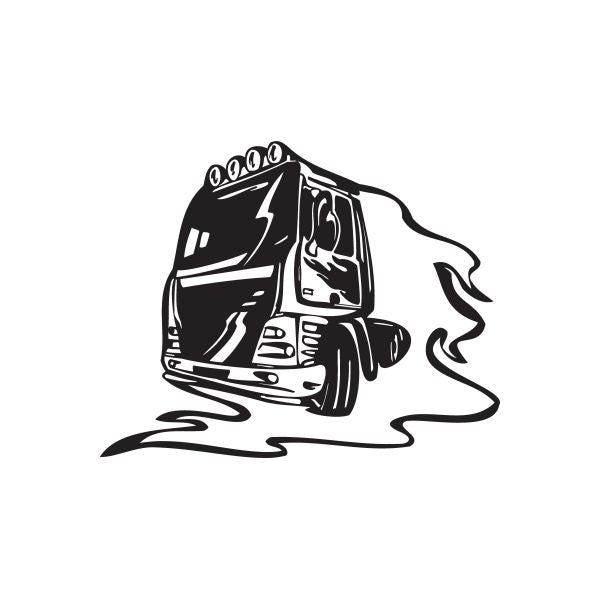 Black semi truck wall decal vinyl, front cab silhouette with road trail lines