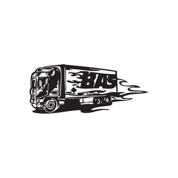 Black semi truck silhouette vinyl wall decal with speed flame trail
