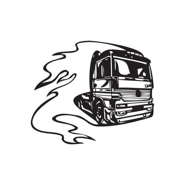 Black semi truck wall decal with flame swirl outline