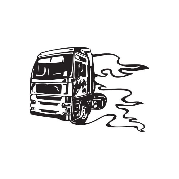 Semi truck wall decal with black outline and flame trail